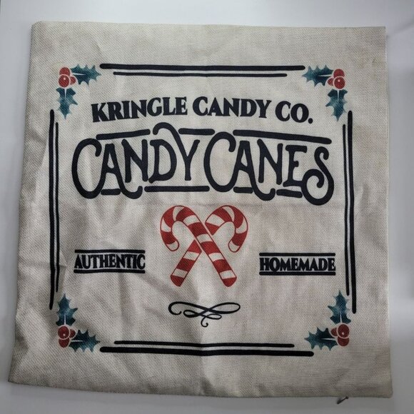 Holiday Pillowcases Winter Burlap Christmas 17 Inch Square Candy Cane North Pole - Picture 3 of 9